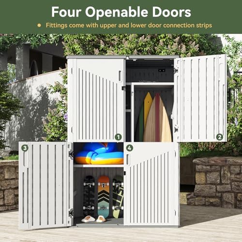 Aoxun 64 Cu.Ft Resin Outdoor Storage Shed with 2 Shelves & Floor, White