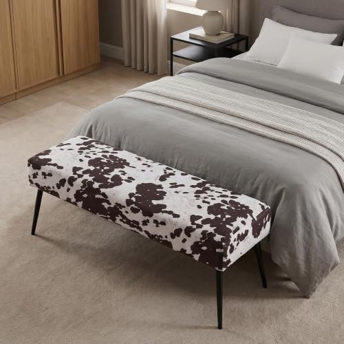 DUHOME Velvet Bench Ottoman, Upholstered Bedroom Benches Cow Print