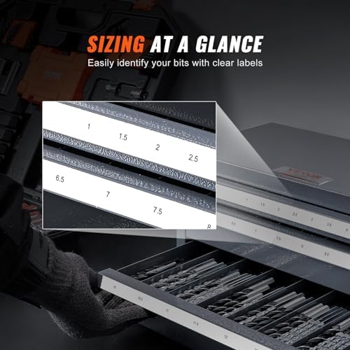VEVOR Drill Bit Organizer - Three-Drawer Steel Cabinet for 1mm to 13mm, Labels, Stackable