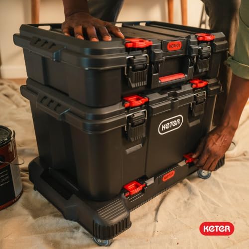 Keter Stack-n-Roll Dolly – Heavy-Duty Rolling Base Cart with Locking Wheels | Modular Mobile Workstation & Tool Storage Platform | Durable, Easy-Glide Design for Garage, Jobsite & Workshop