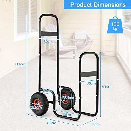 S AFSTAR Indoor Outdoor Firewood Cart, 3.6ft/44” Height Rolling Firewood Log Carrier w/All-Terrain & Shockproof Wheels, Heavy-Duty Steel Frame, Wood Storage Rack Mover, 220 lbs Weight Capacity