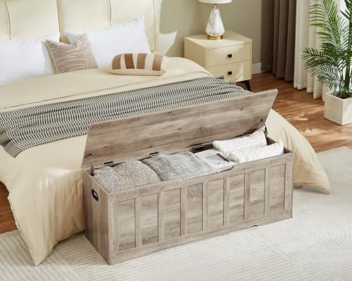 VANKILEY 51.2" Storage Chest Extra Large,Wooden Storage Bench(Greige)