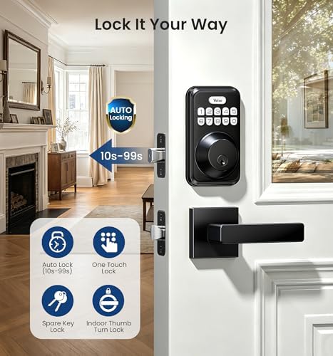 Veise DK01-B Keyless Entry Deadbolt Lock with Handle Set, Matte Black