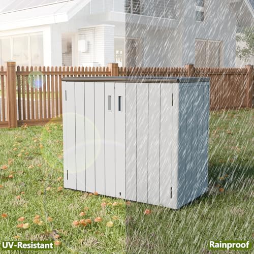 HOMSPARK 37 Cu.Ft Outdoor Storage Shed Weather Resistant, Multi Functional | Double-Wall Resin Storage Sheds & Outdoor Storage Box Waterproof for Backyard Garden Patio Lawn (Light-Grey)