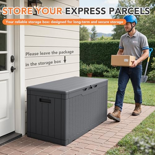 105 Gallon Deck Box Outdoor Indoor Waterproof Storage Box, Gray