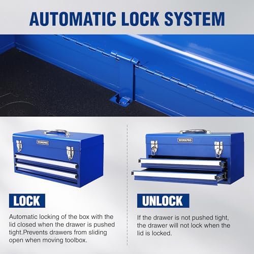 WORKPRO 18-Inch Tool Box with 2 Drawers & Top Storage