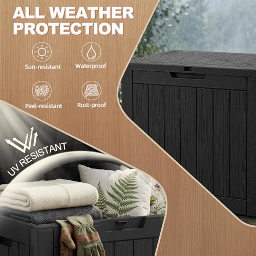 EFU Outdoor Storage Box 42 Gallon Deck Box, Waterproof Resin, Black