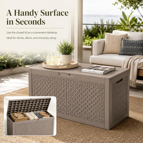 Outdoor Storage Box Resin Deck Box Waterproof Gray Petal 126 Gallon