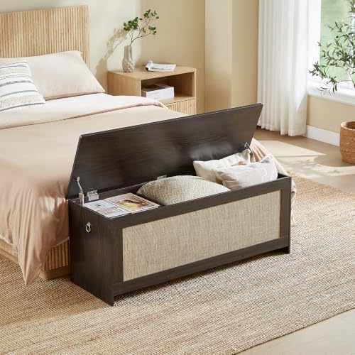 47.2"Storage Chest extra large,Rattan storage bench(Obsidian Black)