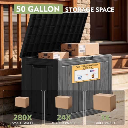 Package Delivery Box for Outside with Sign 50 Gallon (Black)