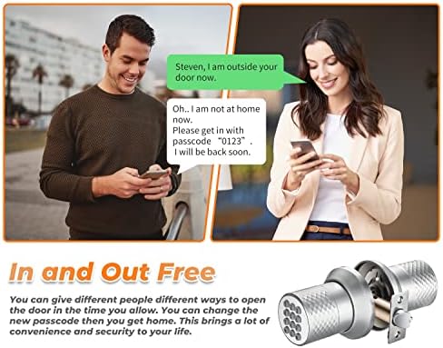 Buoan Electronic Keypad Door Knob, Smart Keyless Entry Door Lock, Silver
