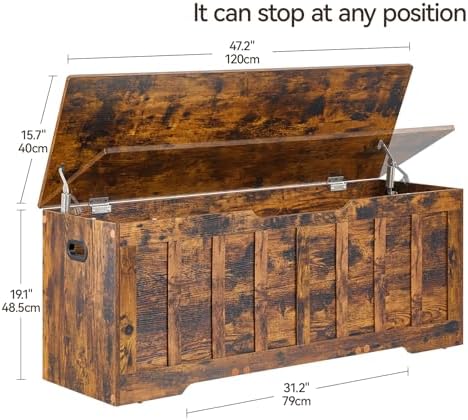 VANKILEY 47.2" Storage Chest Extra Large, Wooden Storage Bench,Rustic Brown