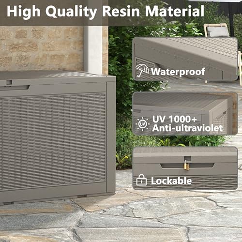 120 Gal Outdoor Storage Box Waterproof Lockable,Deck Box,Gas Lift,Grey