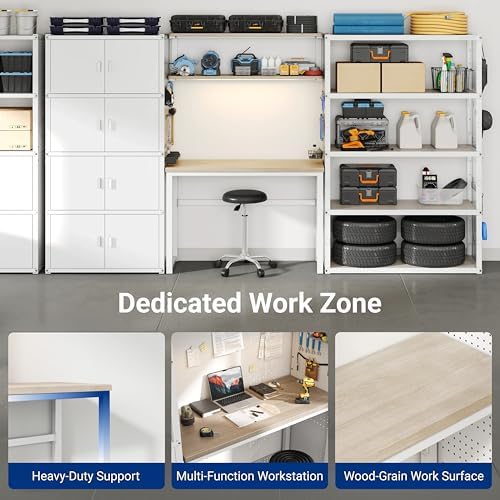 FLEXIMOUNTS 117"L Modular Garage Storage Cabinet with Workbench, White