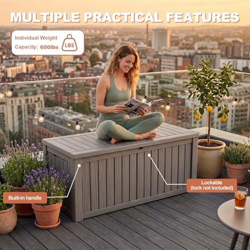 EFU Outdoor Storage Box 280 Gallon Deck Box, Waterproof Resin, Grey