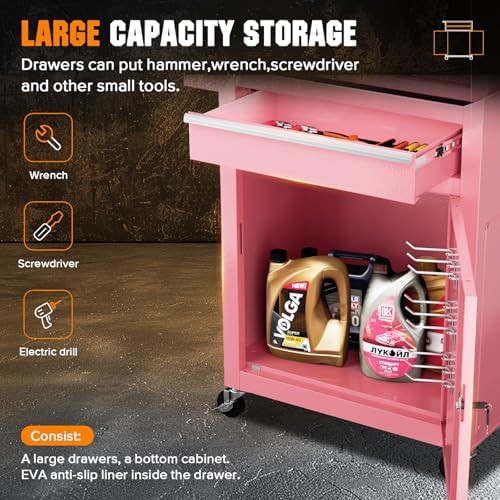 Crownland 5-Drawer Rolling Tool Chest with Wheels, Pink
