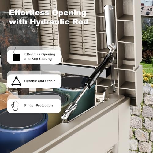 ROJIK 320 Gallon Waterproof Outdoor Deck Storage Box, Lockable Resin Patio Storage Bin with Lid for Garden Tools, Patio Cushions & Outdoor Accessories(Grey)