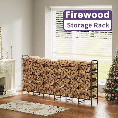 Heavy Duty Firewood Rack, Metal Log Holder for Fireplace, 8FT