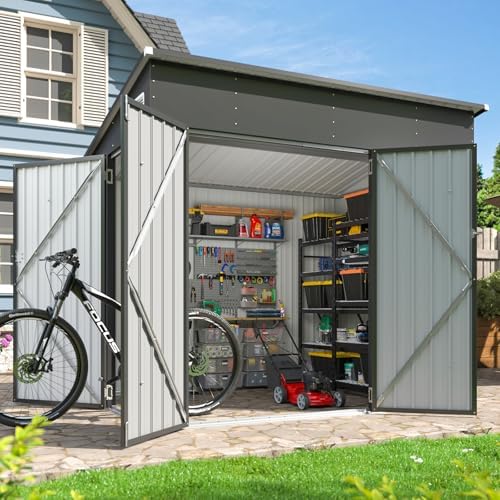 Aoxun 7.5'x4' Triple Door Outdoor Storage Shed with Magnetic Sensor Light