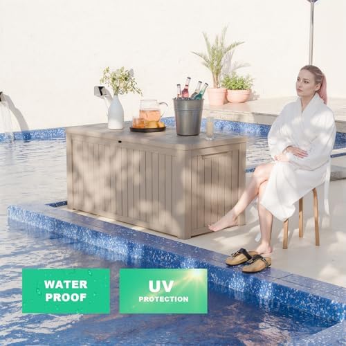 200 Gallon Outdoor Storage Box Waterproof - Outside Resin Deck Box, Lockable Storage Bin for Patio Furniture,Garden Tools,Cushions,Pool Accessories(Grey)
