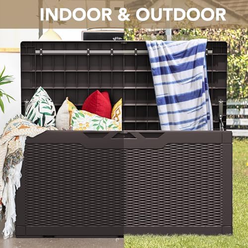 Devoko 100 Gallon Waterproof Deck Box, Resin Large Outdoor Storage Box