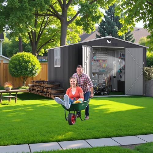 10x8 FT Metal Storage Shed with Window,Outdoor Storage Building,Large Backyard Sheds