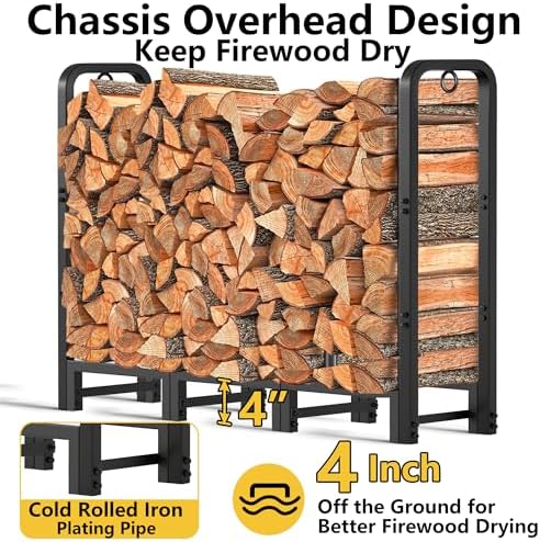 Amagabeli 4ft Firewood Log Rack with Cover Outdoor Heavy Duty Firewood Rack With Weather Resistant 600D Oxford Fabric Cover Indoor Outdoor Wood Racks for Fire Wood Holder