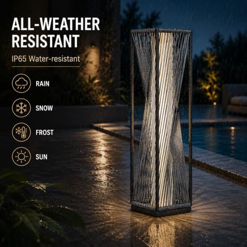 solar yard outdoor solar floor lamp resin wicker, side view