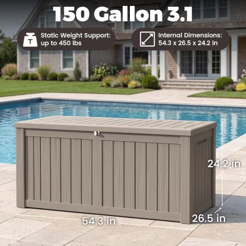 Outdoor Storage Box,150 Gallon Waterproof Deck Box [Upgraded 3.0]