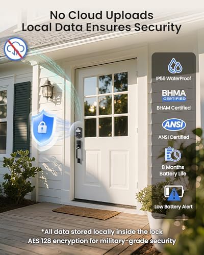 TEEHO TE012W-H WiFi Fingerprint Door Locks for Front Door, Matte Black
