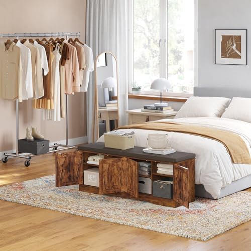 DINZI LVJ Shoe Storage Bench with Cushion, Door, Rustic Brown 47.2"LX17.7"H