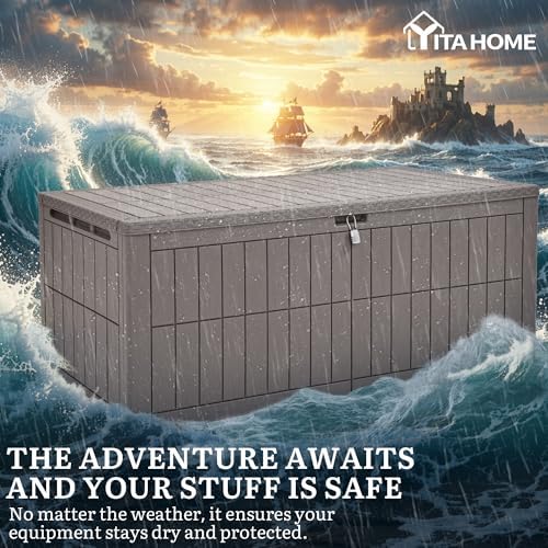 YITAHOME 200 Gallon Large Outdoor Storage Box XL Resin Deck Box with Lock