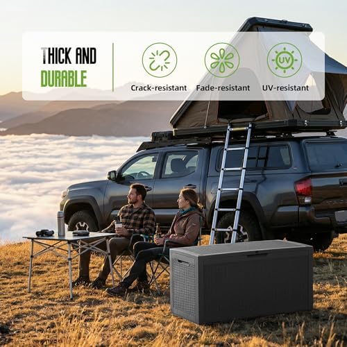 160 Gallon Outdoor Storage Box Waterproof Lockable Deck Box, Black
