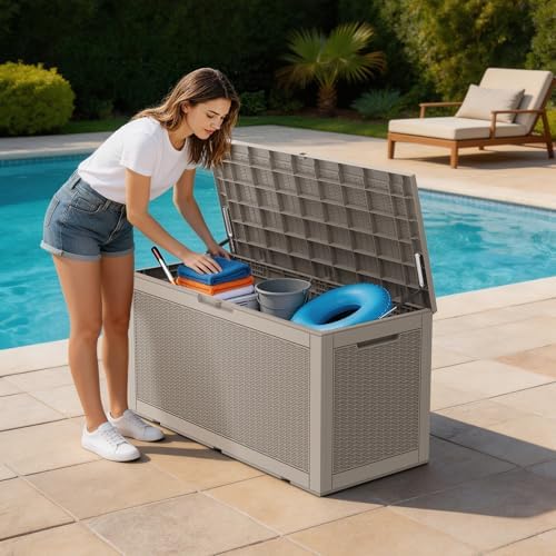 Mars Villa 100 Gallon Deck Box, Outdoor Storage Box, Outside Bin, Grey