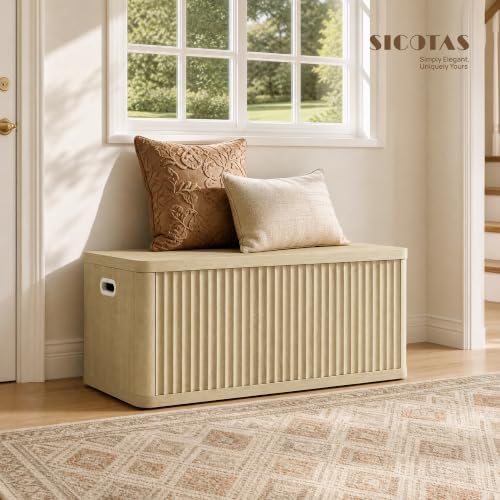 SICOTAS Storage Bench 80.4" Wide Shoe Bench with Lift Top Large Wooden Storage Chest Trunk Modern Blanket Chest with 4 Safety Hinges & Seating for Bedroom Entryway Living Room Hallway