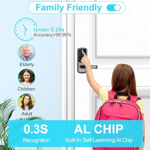 Smart Door Lock with Handle,Fingerprint Exterior Locks,Wireless APP Control, Keyless Entry Digital Lock for Front/Interior Door,Biometric Door Knob,Smart Locks for Home, Apartment, Office(Black)