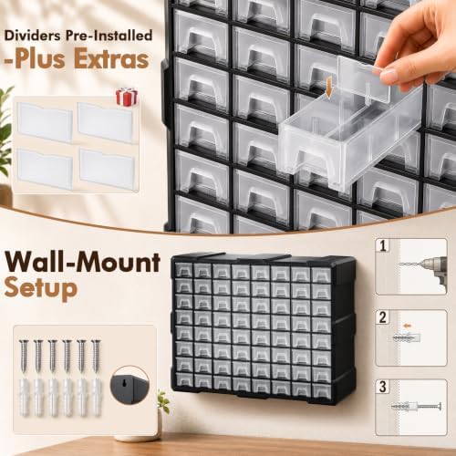 64-Drawer Organizer Craft Organizers and Storage with Dividers Labels