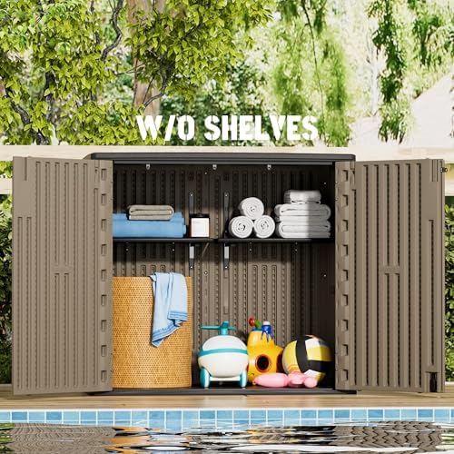 Mrosaa Large Outdoor Storage Box,Resin Shed,Waterproof/Lockable,Outdoor Storage Cabinet for Balcony,Garage,Backyard (37Cu.ft-Light Brown)