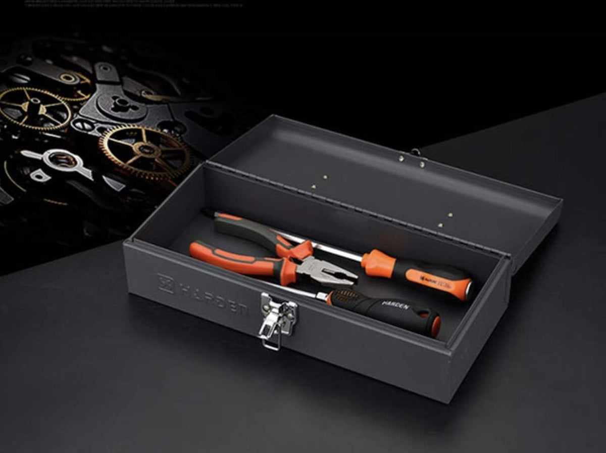 Edward Tools Metal ToolBox - Heavy Duty Portable Tool Box with Organizer Tray and Handle - Solid Metal Locking Latches - Scratch Resistant Finish (19")