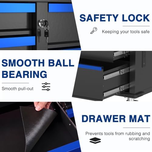 WORKPRO 62" x 20" Rolling Tool Chest, 7-Drawer & 2-Door, Blue & Black