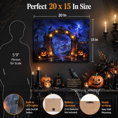 Artiluxy Halloween LED Canvas Wall Art, Haunted Amusement Park, 20x15 Inch