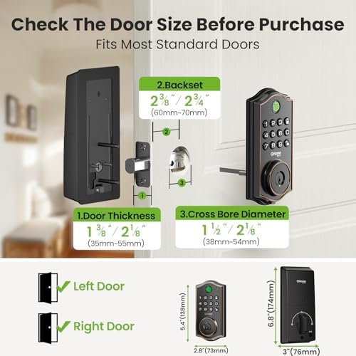 GHome Smart Fingerprint Door Lock for Front Door, 1.0s Unlock AI Self-Learning Keyless Entry Deadbolt with App Control, Keypad, Auto Lock, Digital Code Smart Lock for Home, Airbnb, Apartment, Garage