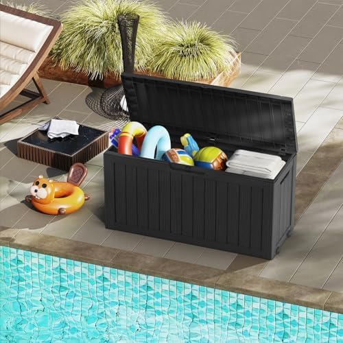 Mars Villa Deck Box, Outdoor Storage Box Waterproof, 72 Gallon, Black