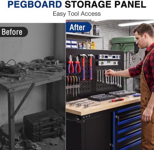 WORKPRO 52" x 20" Rolling Tool Chest with Pegboard, 5-Drawer & 1-Door
