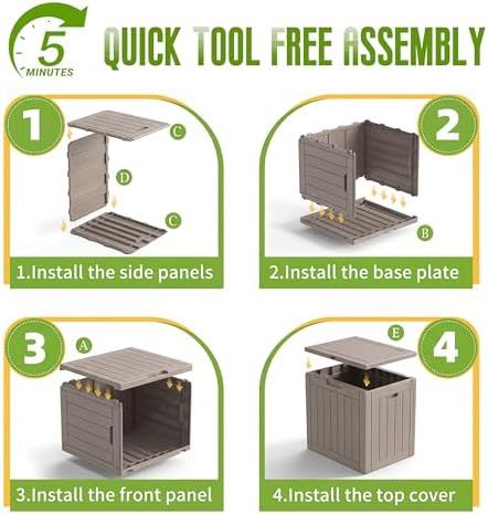 DRATO 35 Gallon Outdoor Storage Box Waterproof Lockable Small Deck Box Grey