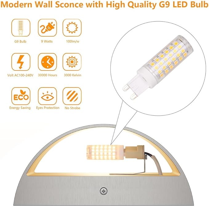 Aipsun Nickel Modern LED Wall Sconce Hardwired Indoor Wall Lights 1 Pack Up and