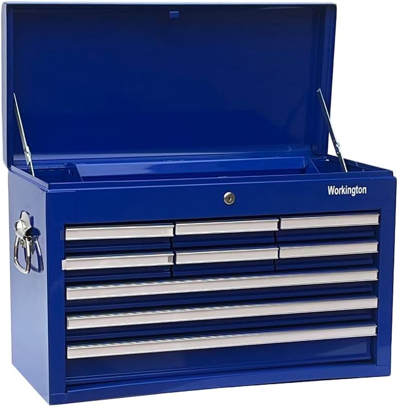 Workington Professional Industrial Portable Metal Tool Chest with 9 Drawers, 26" 9-Drawer Tool Chest Cabinet with Ball Bearing Drawer Slides, Steel Tool Storage Box Organizer 4016 Blue