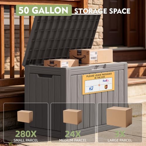 Package Delivery Box for Outside with Sign 50 Gallon (Gray)