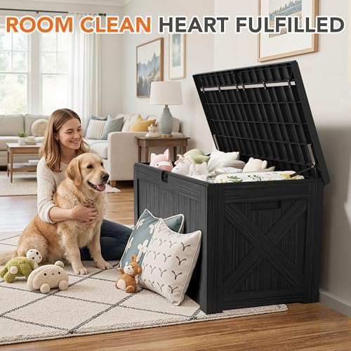 130 Gallon Deck Box Outdoor Indoor Waterproof Storage Box, Black