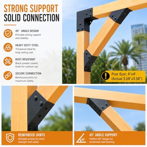 45 Degree Pergola Brackets for 4x4 Lumber, Q235 Steel, 8 Pack